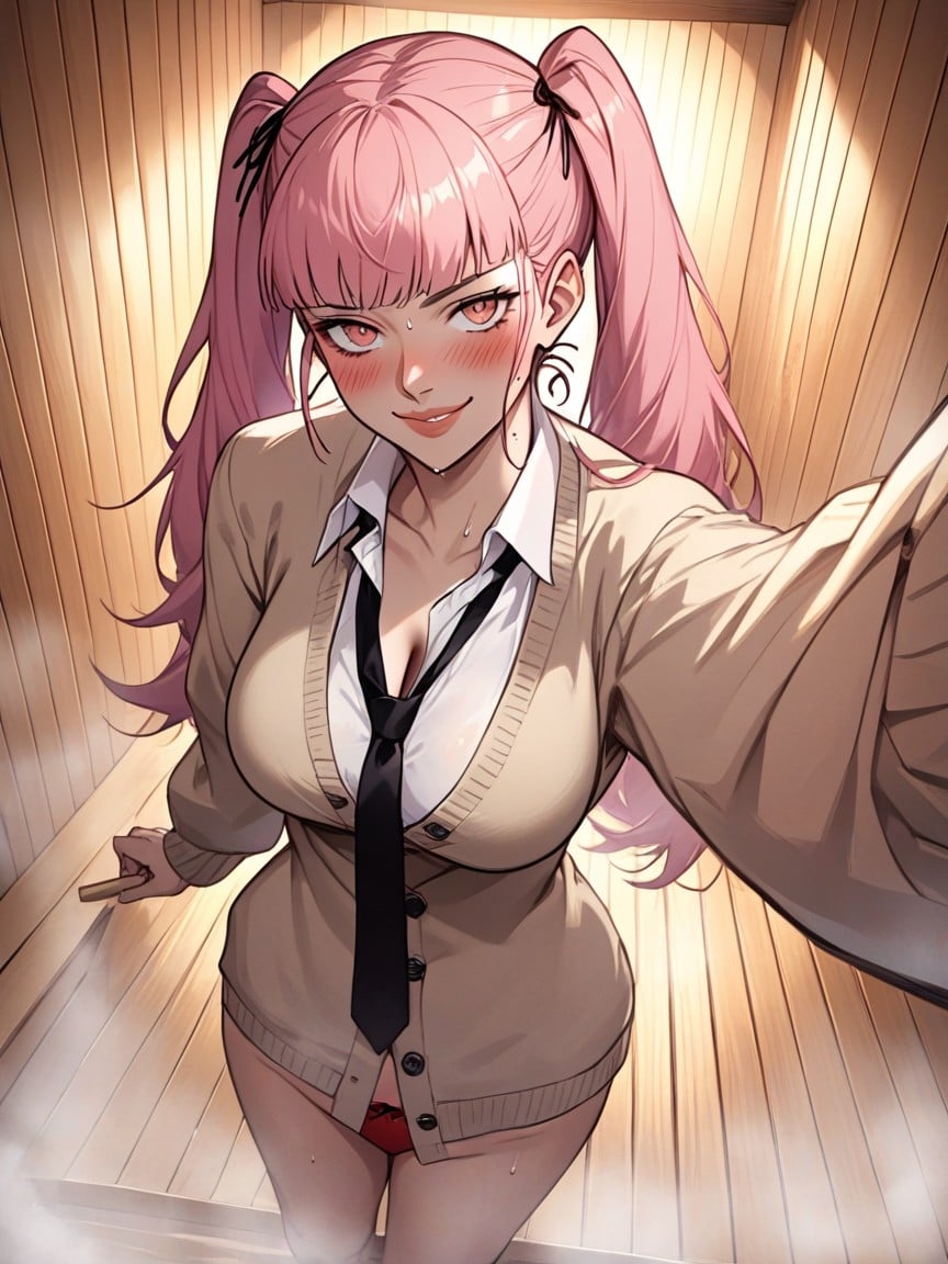 전신, With Long Pink Twin Ponytails Hanging Down, High Resolution 헨타이 AI 야짤