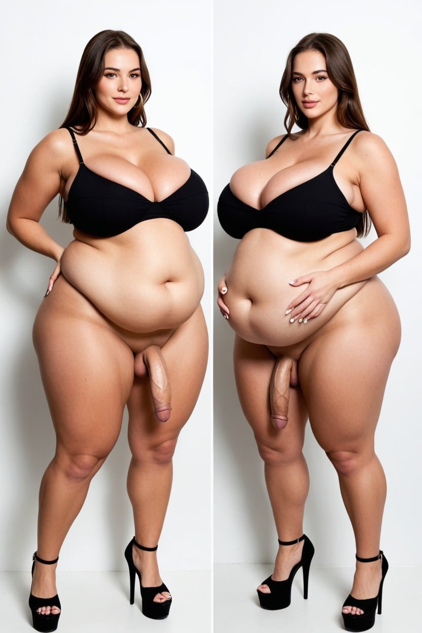 High Platform Heels, Morbidly Obese Belly, Standing Shemale AI Porn