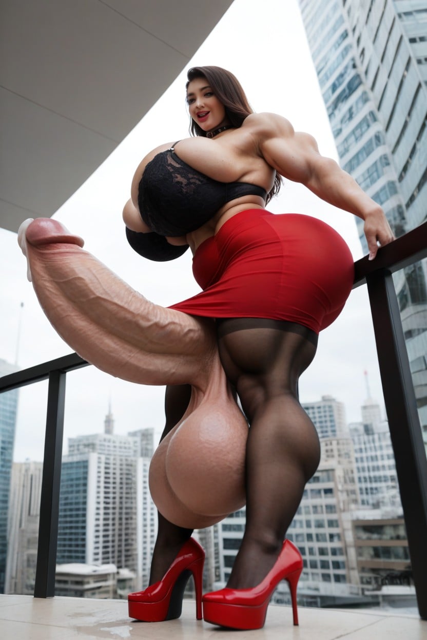Red Transparent Night Dress, Bottom Up, Hard Cock Shemale AI Porn
