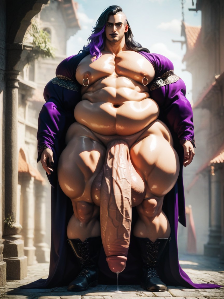 Hyper Penis Length, Long Hair, Fettige Haut KI Schwulenporno