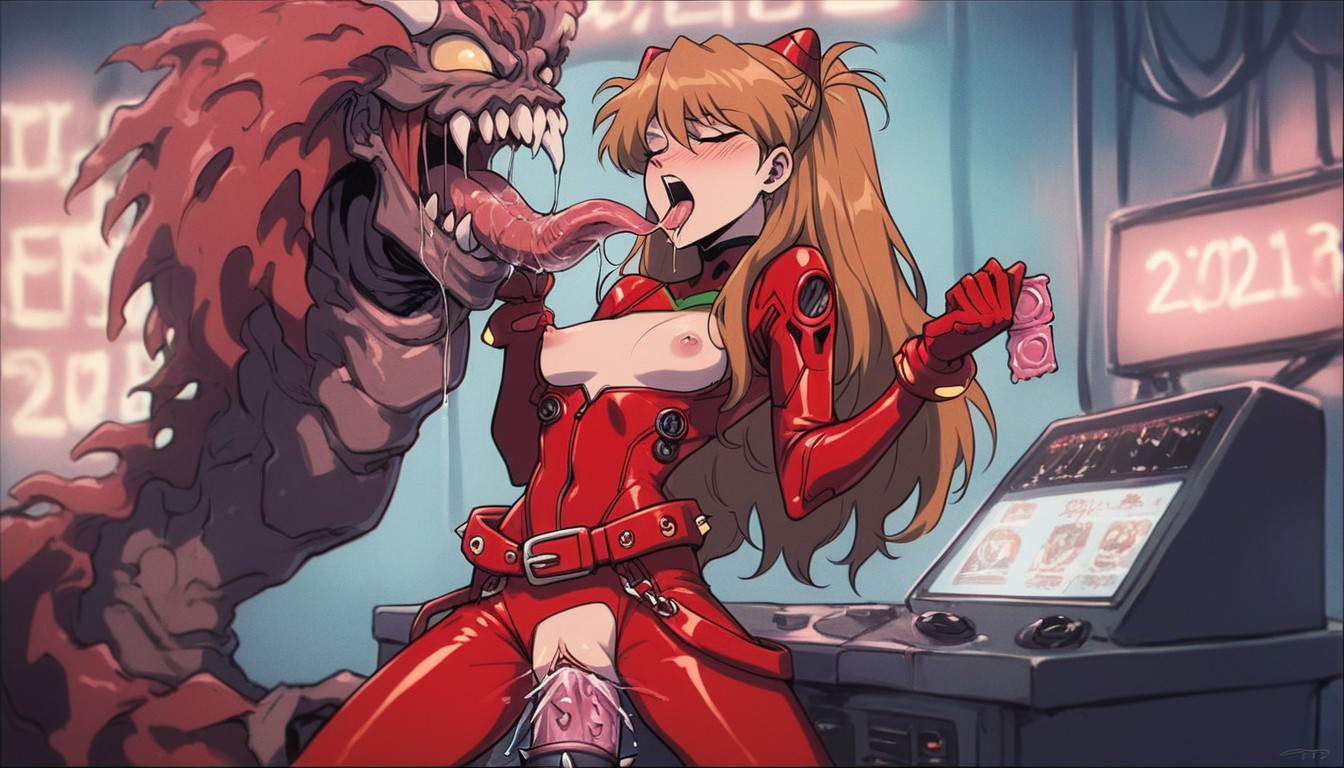 Neon Lights, Text, Small Breasts Hentai AI Porn