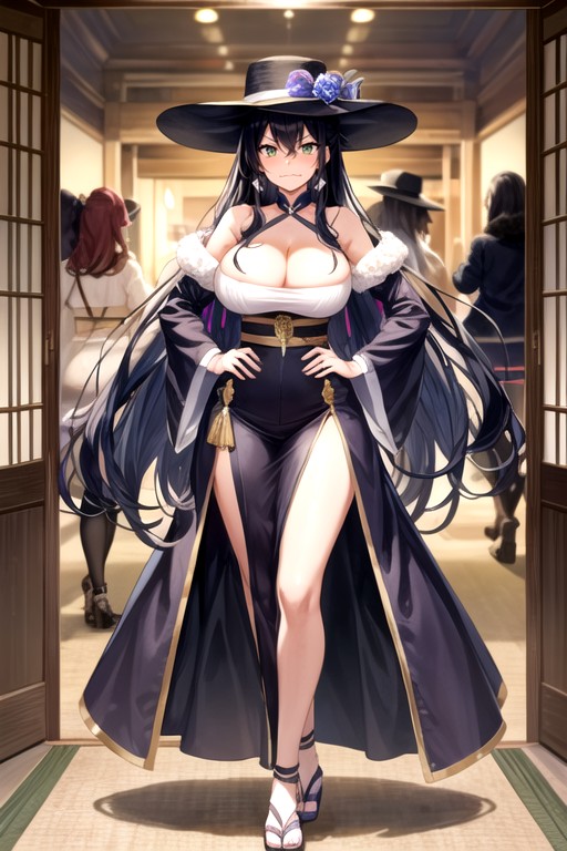 Bangs, Ribon In Hat, Fur Trimmed Fan AI Porn