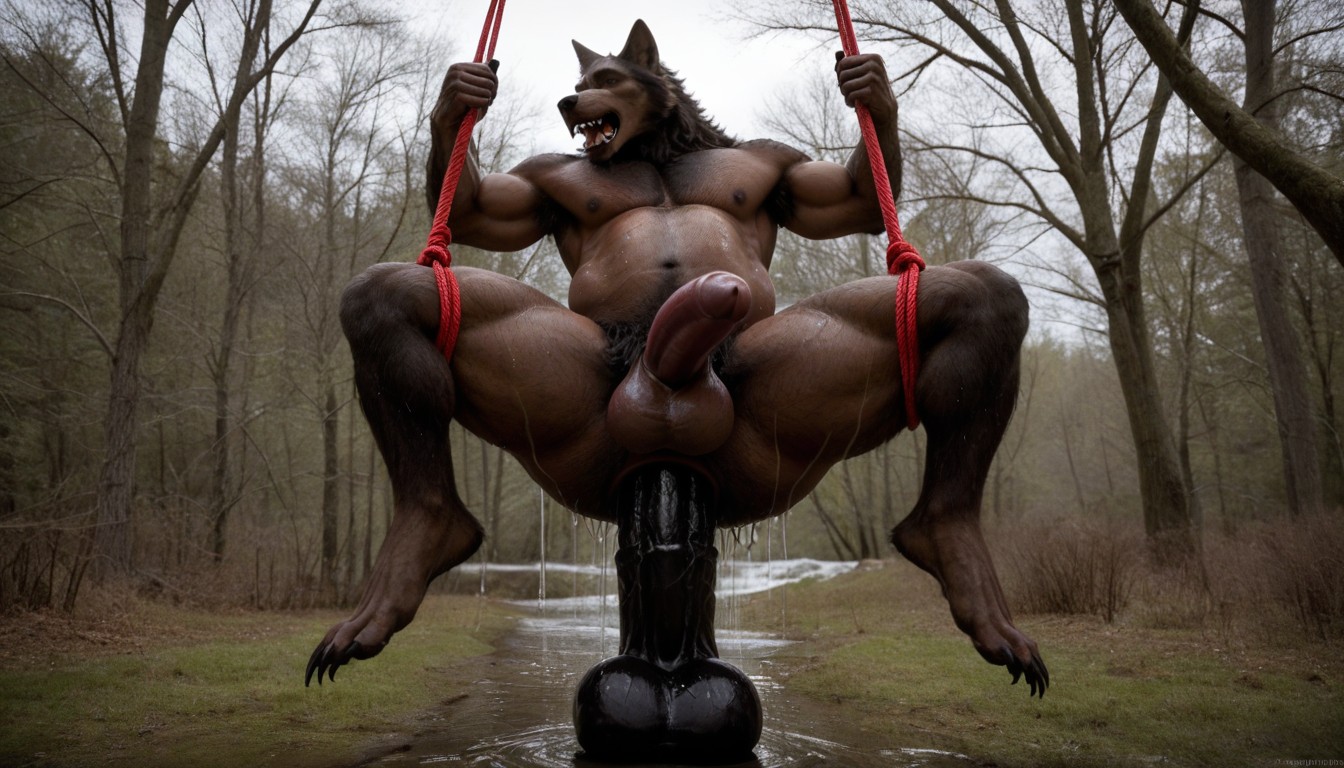 Werewolf With Gaping Anus, Werewolf Torso Extreme Filled Out By Massive Broad Dildo, Impossible Fit In Wide Anus AI Gay Porn