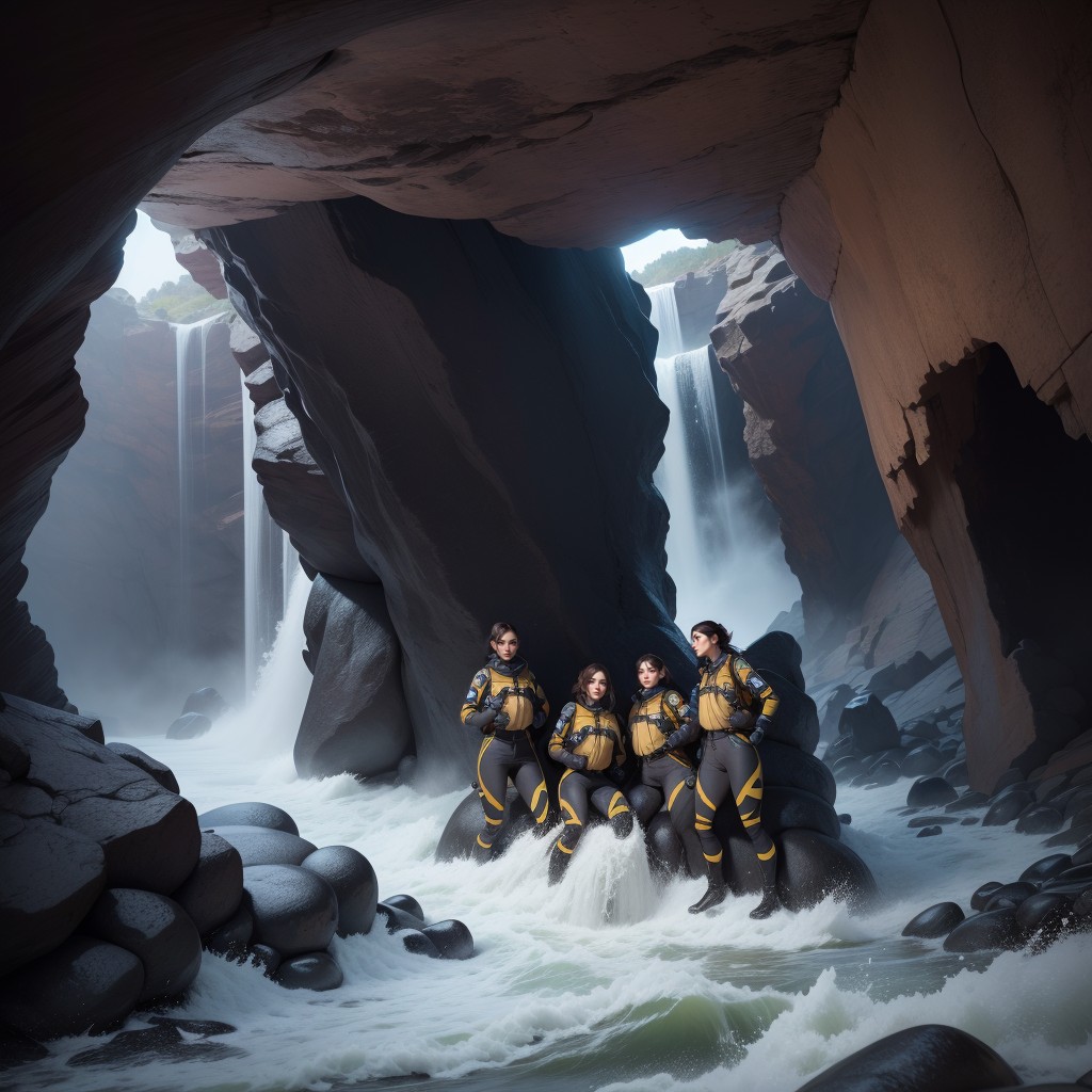 Rocky Cliff, Misty, Huge Column Of Water Hentai AI Porn