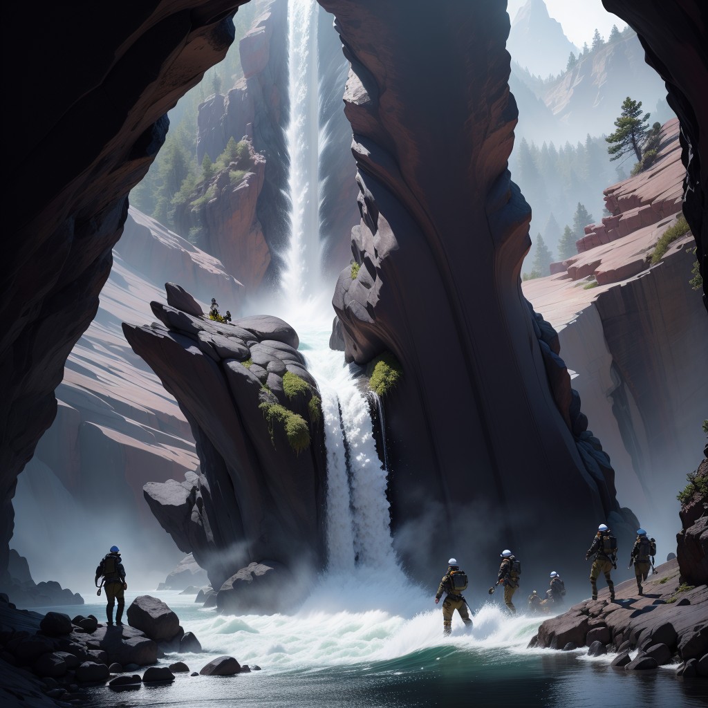 Exterior Of Cave Mouth In A Cliff, Hills In The Distance, Misty Hentai AI Porn