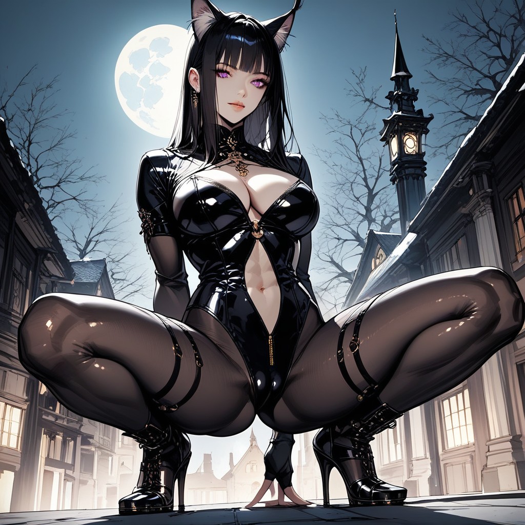 On Rooftop, Lurking In The Shadow, Cleavage Hentai AI Porn