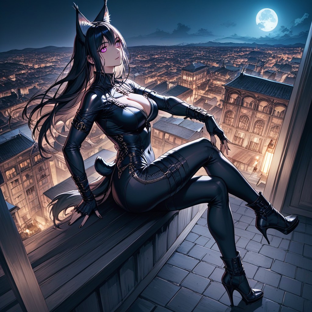 Full Moon, Black Hair, From Above Hentai AI Porn