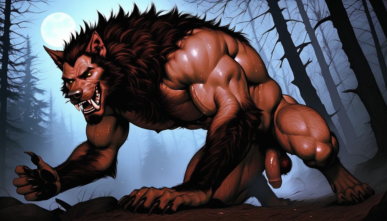 Muscular Werewolf Body, A Werewolf, The Werewolfs Naked Body On Full Display AI Gay Porn