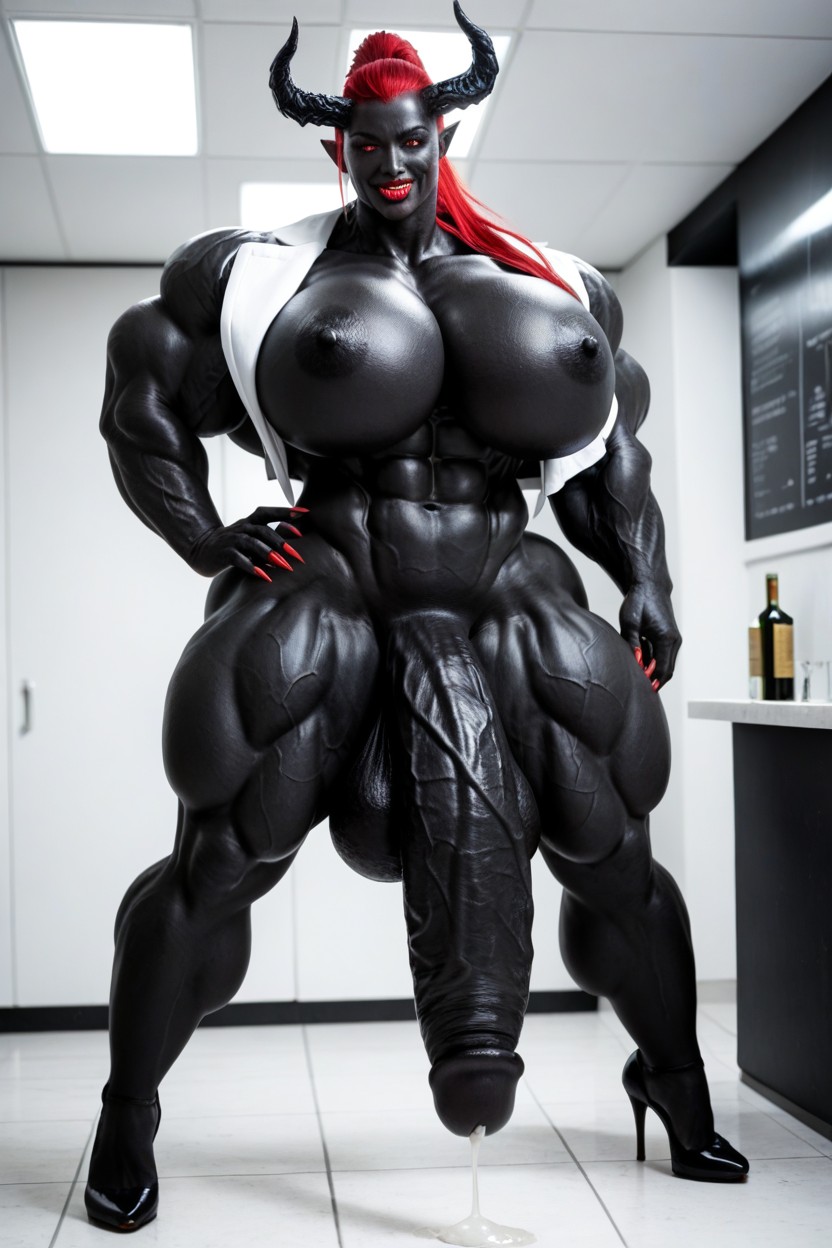 Wide Hips, Toned Muscles, Gigantic Flaccid Black Cock Shemale AI Porn