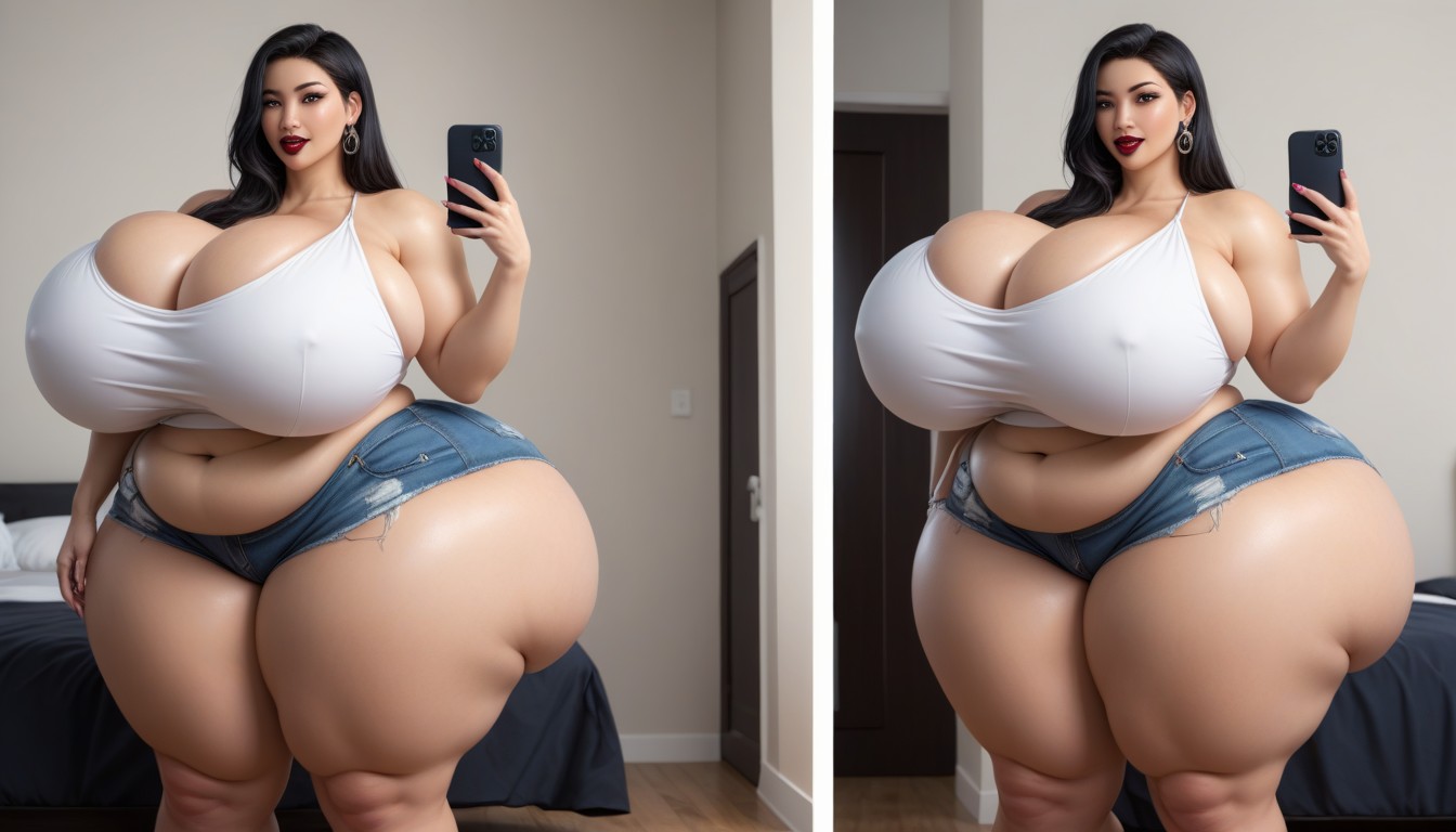 Muslos Gruesos, Múltiples Vistas, Selfie Porno BBW IA