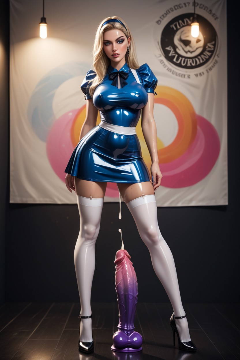 Fully Covered And Erect Penis, Large Bulge Visible Outside The Skirt, Well Contoured Nipples Shemale AI Porn