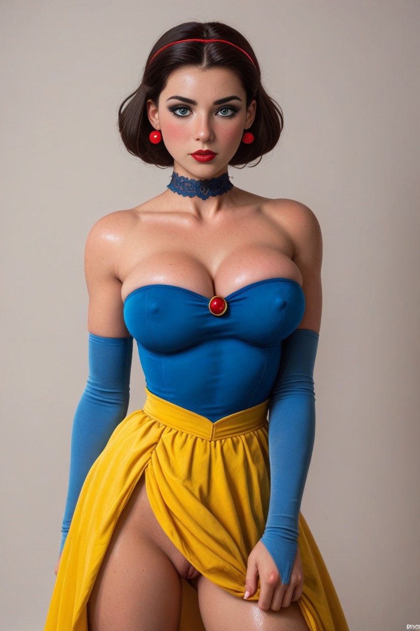 Blue Eyes, White Elbow Long Gloves, Perfect Skin AI Porn