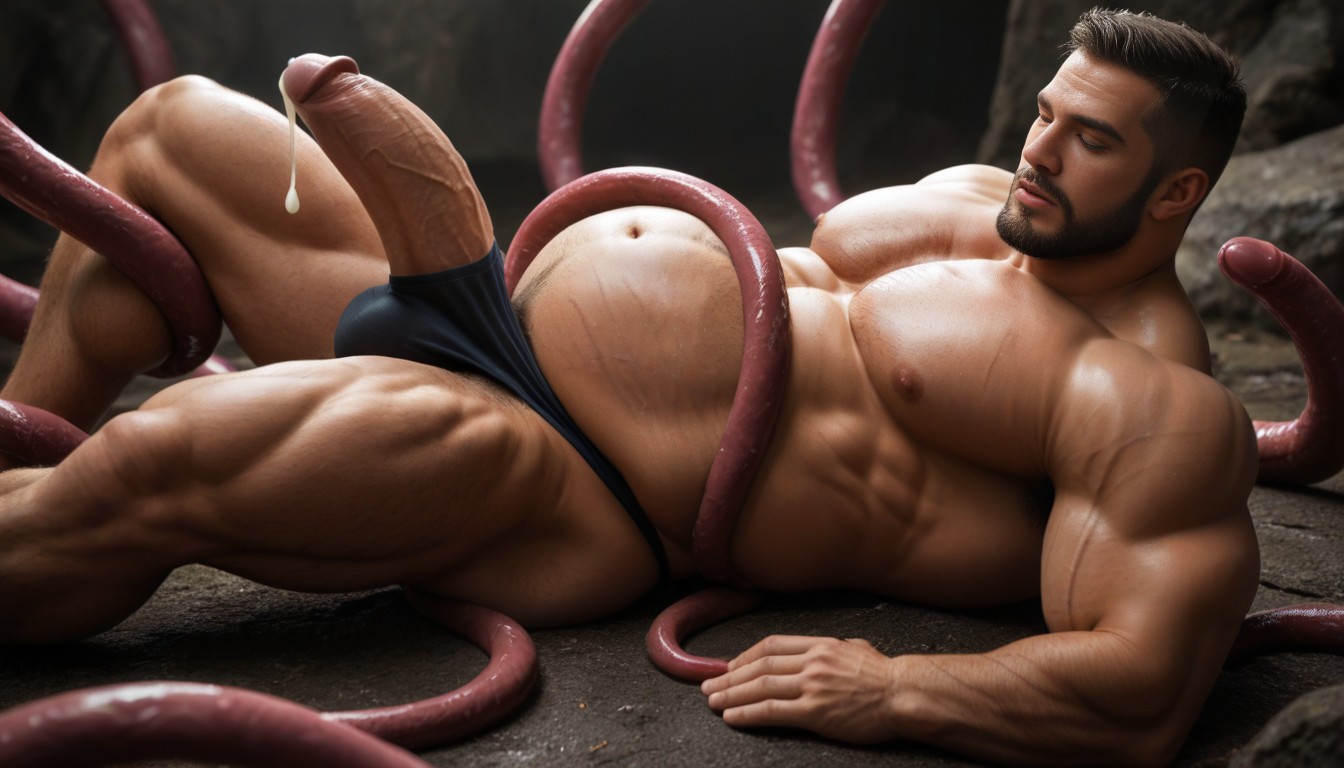 Hyper Sweat, Muscular Stomach Deformation, Tube Holding Bulbs Inside AI Gay Porn