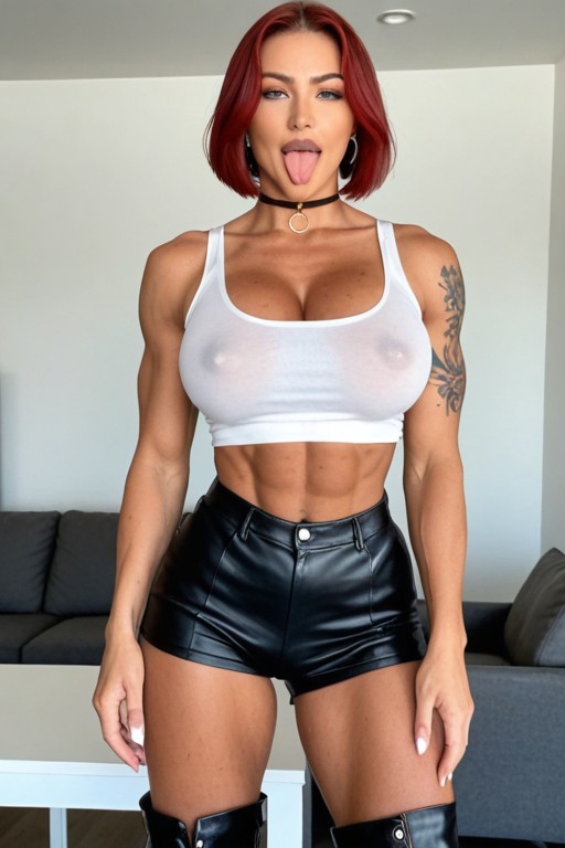 Abs, Big Boobs, Covered Nipples Shemale AI Porn