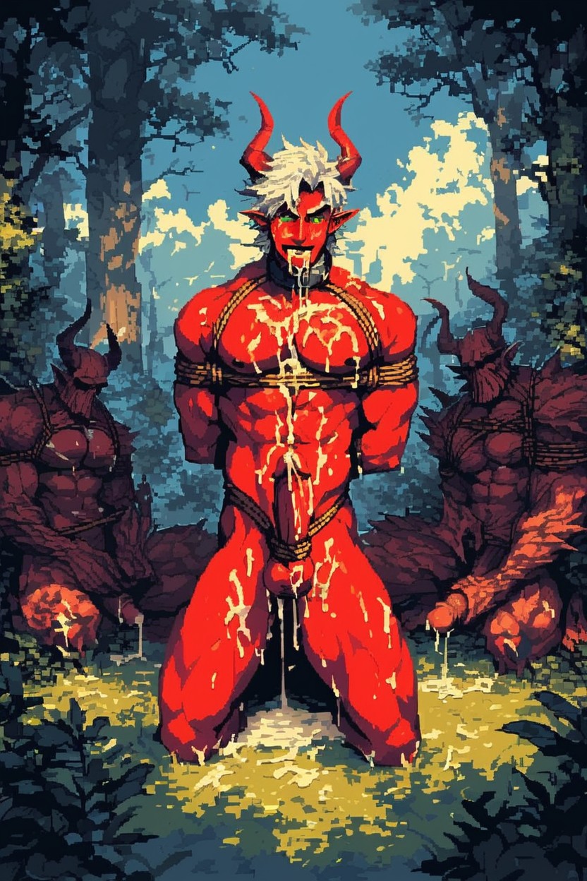 Cum Everywhere, Red Skin, Smug Expression AI Gay Porn