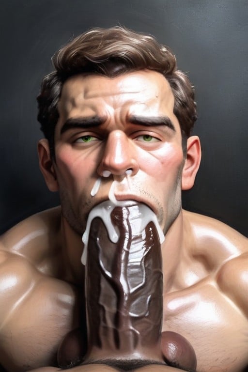 Strong Jawline, Cum Shooting From Black Cock, Green Eyes AI Gay Porn
