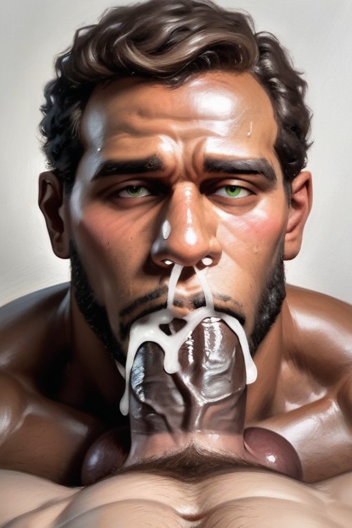 Extreme Cum Shot, Beard, Plump Lips AI Gay Porn