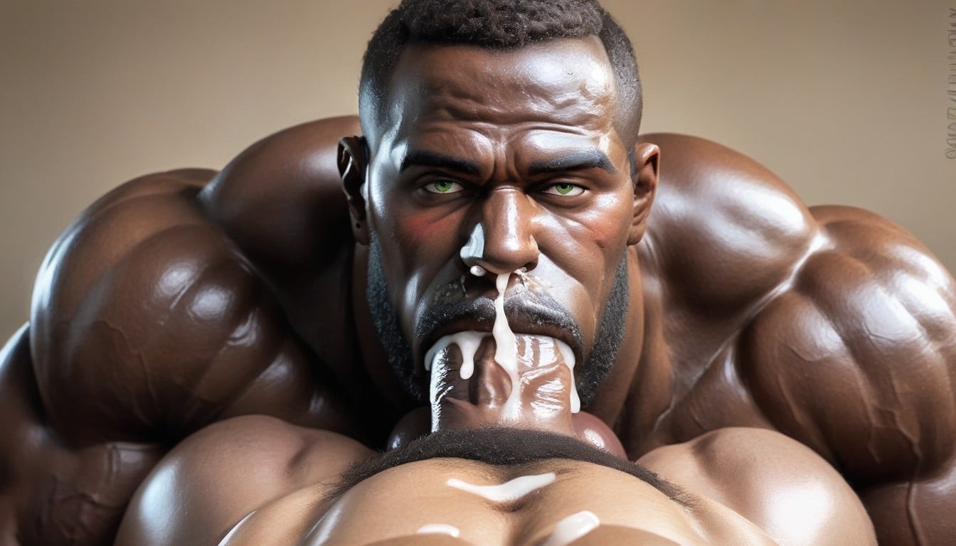 Cum Dripping From Mouth, Hyper Detailed Face, Detailed Black Cock And Balls AI Gay Porn