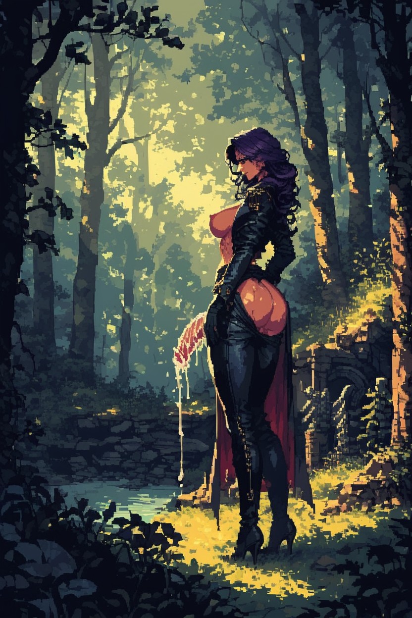 Rounded Ass, Woman With Dark Purple Hair, Fit AI Porn