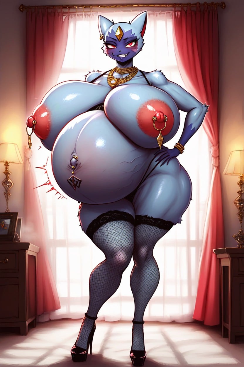 Gigantic Round Pregnant Belly, Necklace, Model Body Furry AI Porn