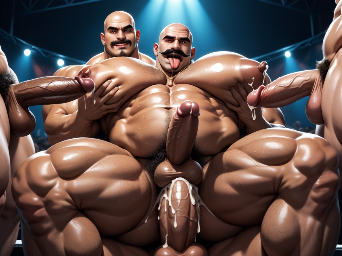 Big Hyper Nipples, Oral Double Penetration, Top Down AI Gay Porn