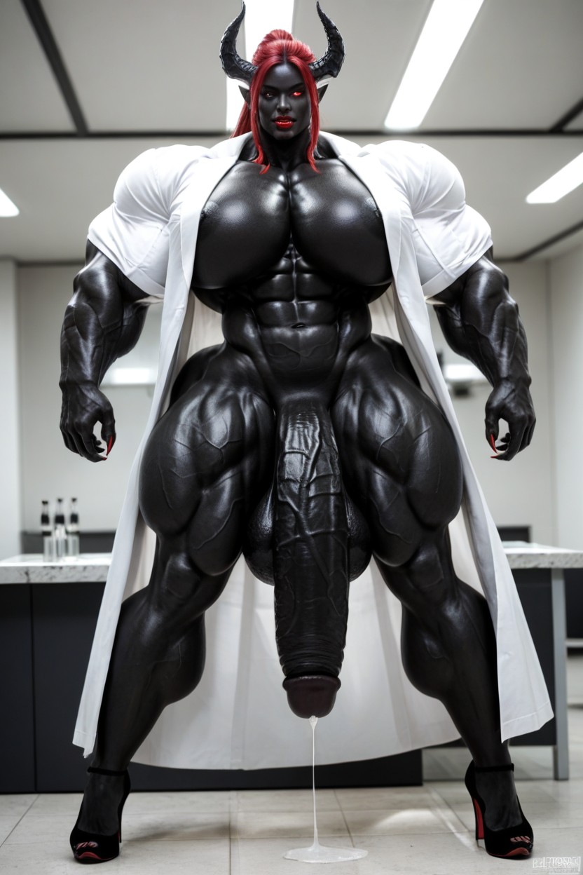 Laboratory, Exaggerated Big Butt, Hyper Black Balls Shemale AI Porn