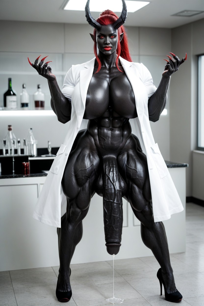 Openned Lab Coat, Abs, Gigantic Biceps Shemale AI Porn