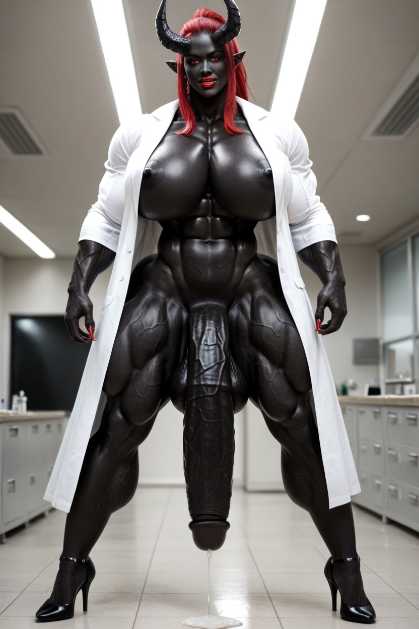 Full Body, Gigantic Muscle Delts, Extremely Long Black Cock Shemale AI Porn