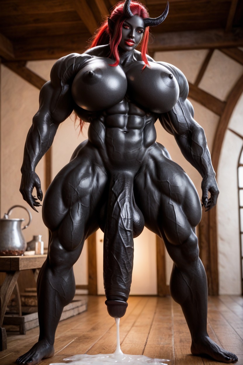 Muscular Veins, Head Touching The Ceiling, Full Body Shemale AI Porn