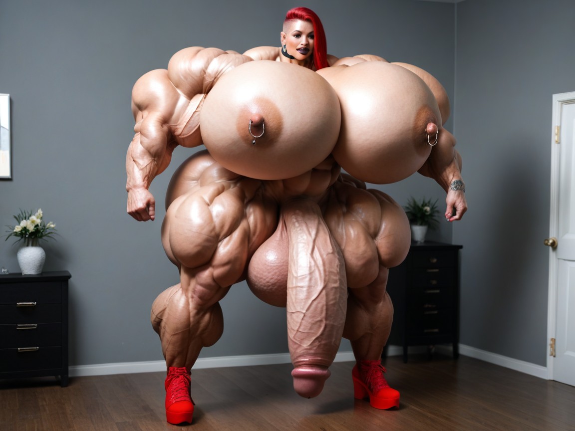 Muscular Woman, Dark Tan Skin, Big Lips Shemale AI Porn