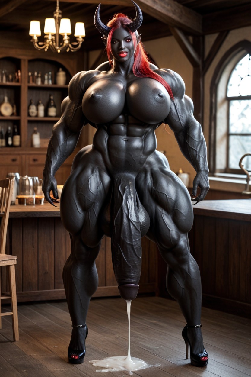 Extremely Long Black Cock, Gigantic Muscle Trapez, Gigantic Muscle Delts Shemale AI Porn
