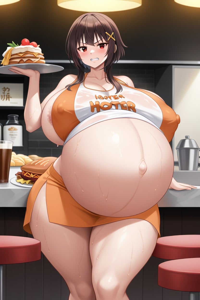 Cafe, Navel Exposed, Pregnant AI Porn