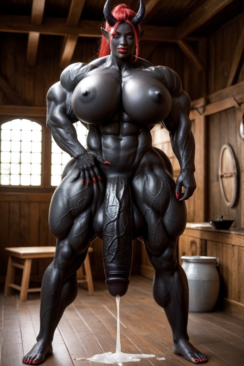 Extremely Swollen Veins, Gigantic Tits, Muscular Thighs Shemale AI Porn