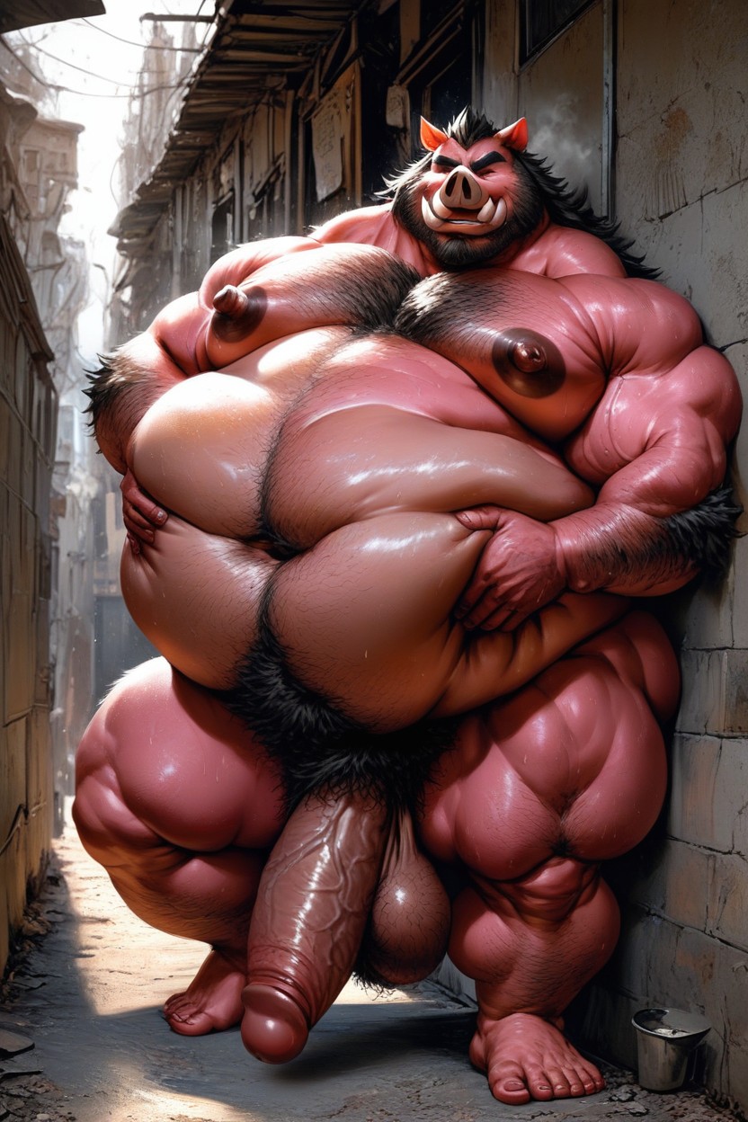 Showing Ass Hole, Anthro Hog, Alley AI Gay Porn