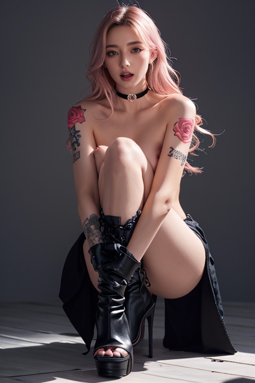 25+, Messy Hair, Her Body Is Covered So Many Much Demon Tattoos Porno IA Asiatique