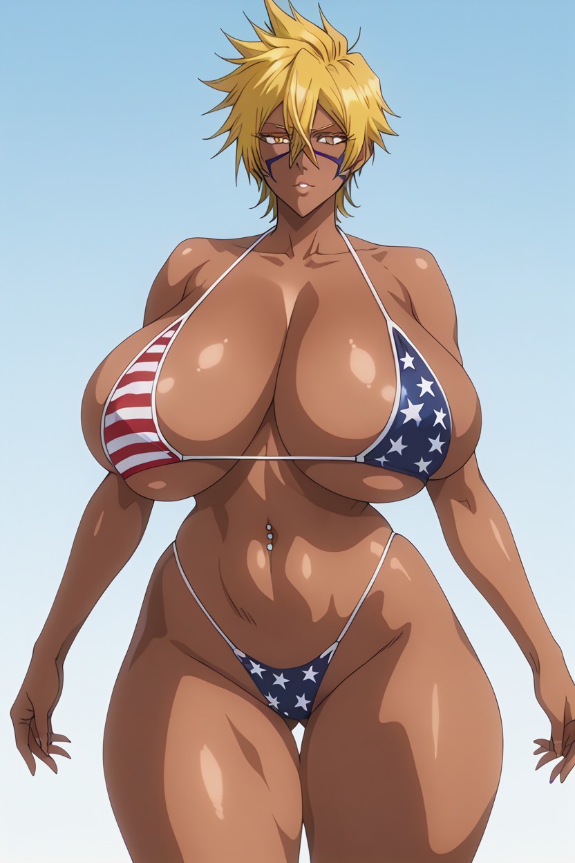 Hyper Gigantic Boobs, Yellow Spike Hair, Beautiful Face Hentai AI Porn