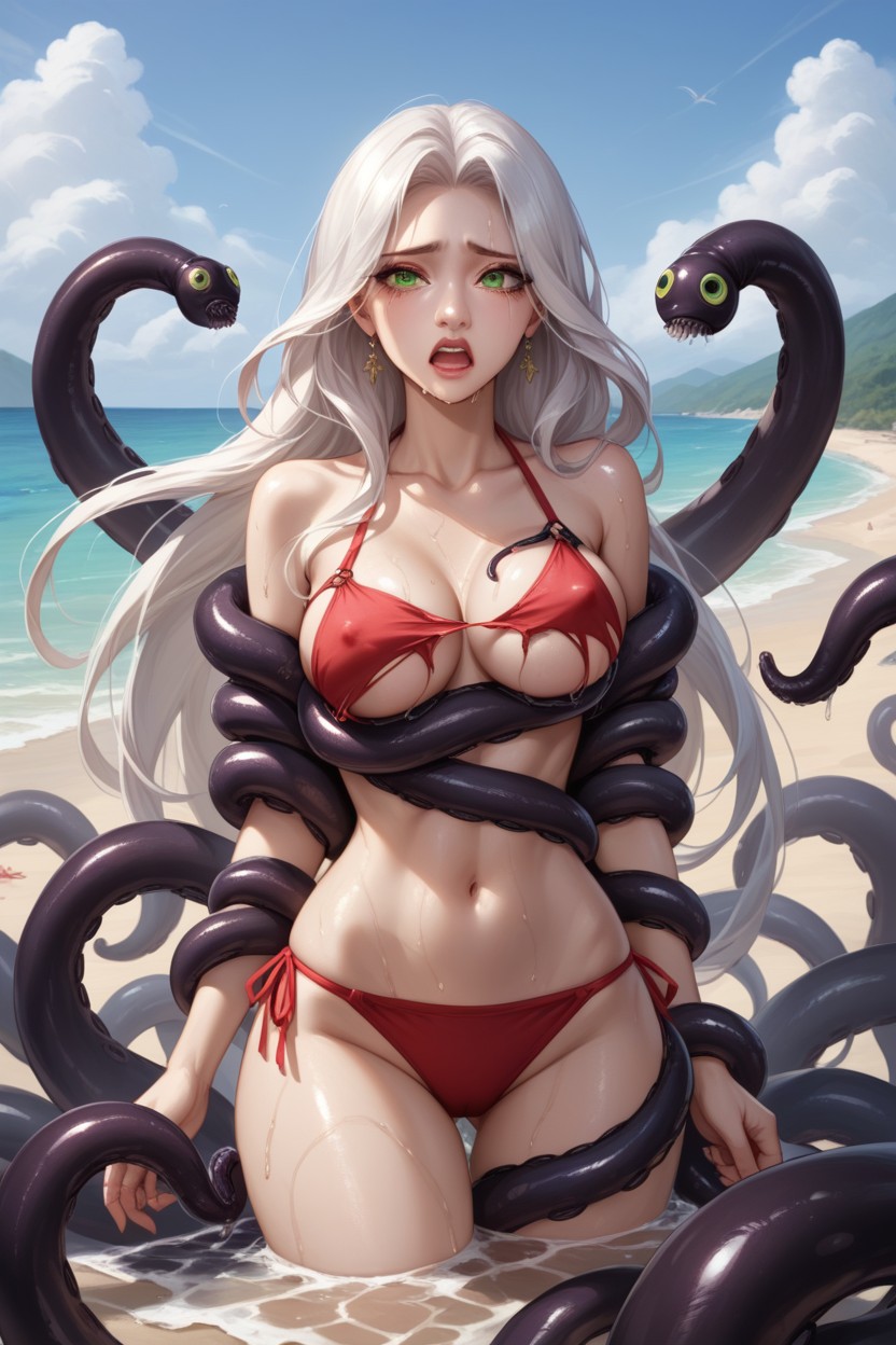 Bouncing Lines, Perfect Nose, Wet Black Tentacles Rubbing Her Asshole Hentai AI Porn