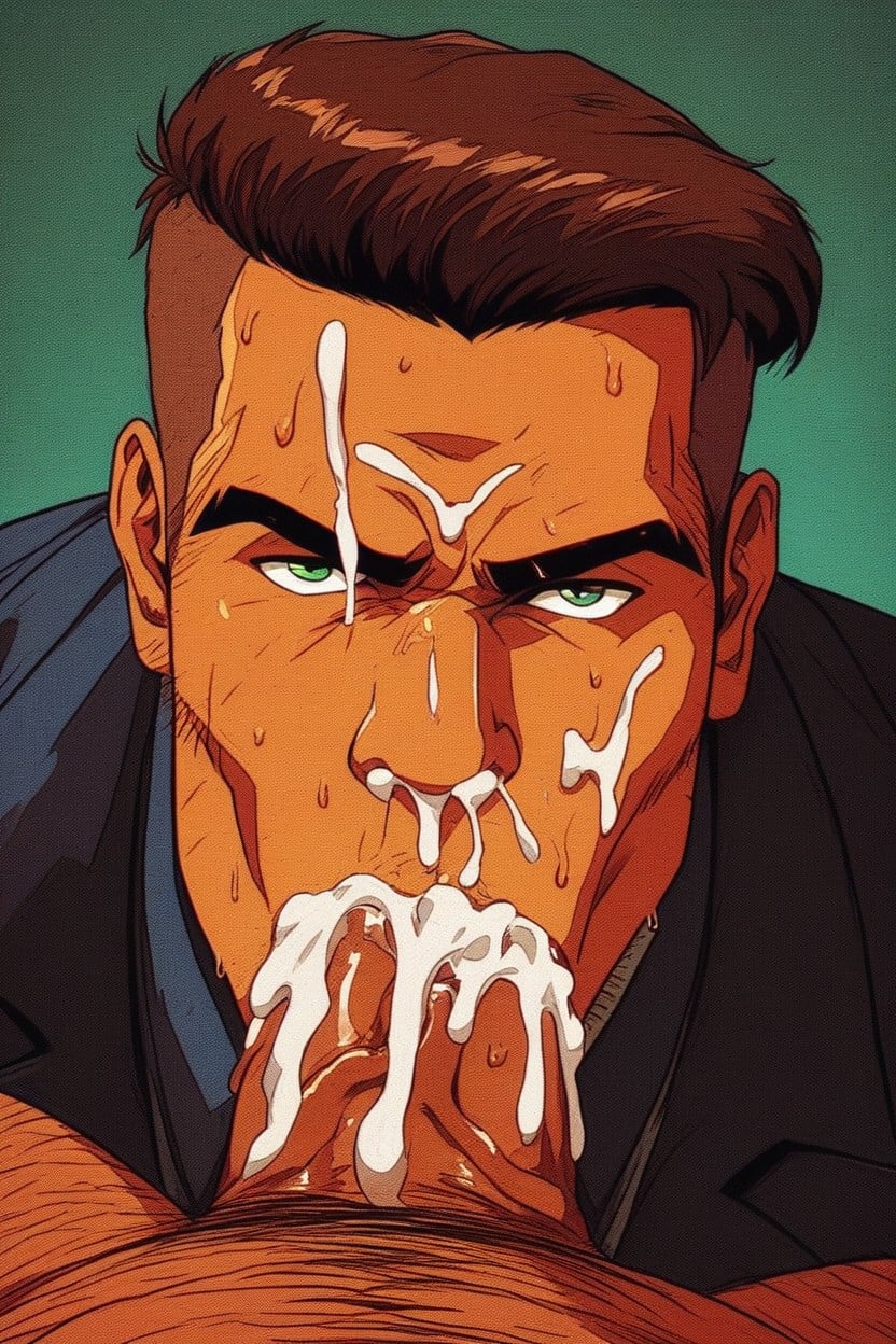 Handsome Masculine White Man, Raised Eyebrows, Beard AI Gay Porn