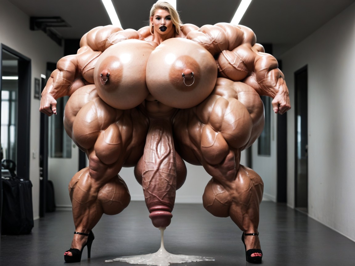 Longes Cock, Oiled Skin, Hyper Thick Muscular Legs Shemale AI Porn