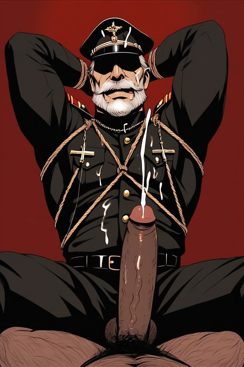 Big Black Cock, Military Uniform Oldman, Very Hairy Body AI Gay Porn