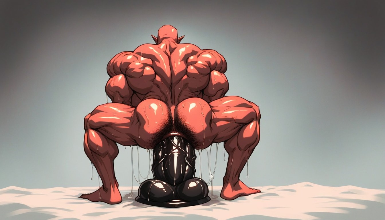 Demon Ass Extreme Open By Massive Oversized Dildo, Hairy Demon, Full Body Shot AI Gay Porn