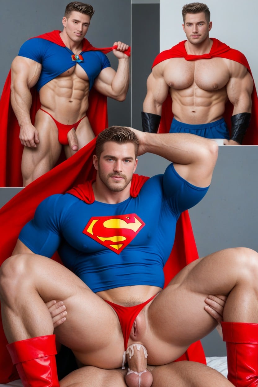 A Man, Vagina Where Penis Should Be, Torn Blue Shirt Red Boots AI Gay Porn