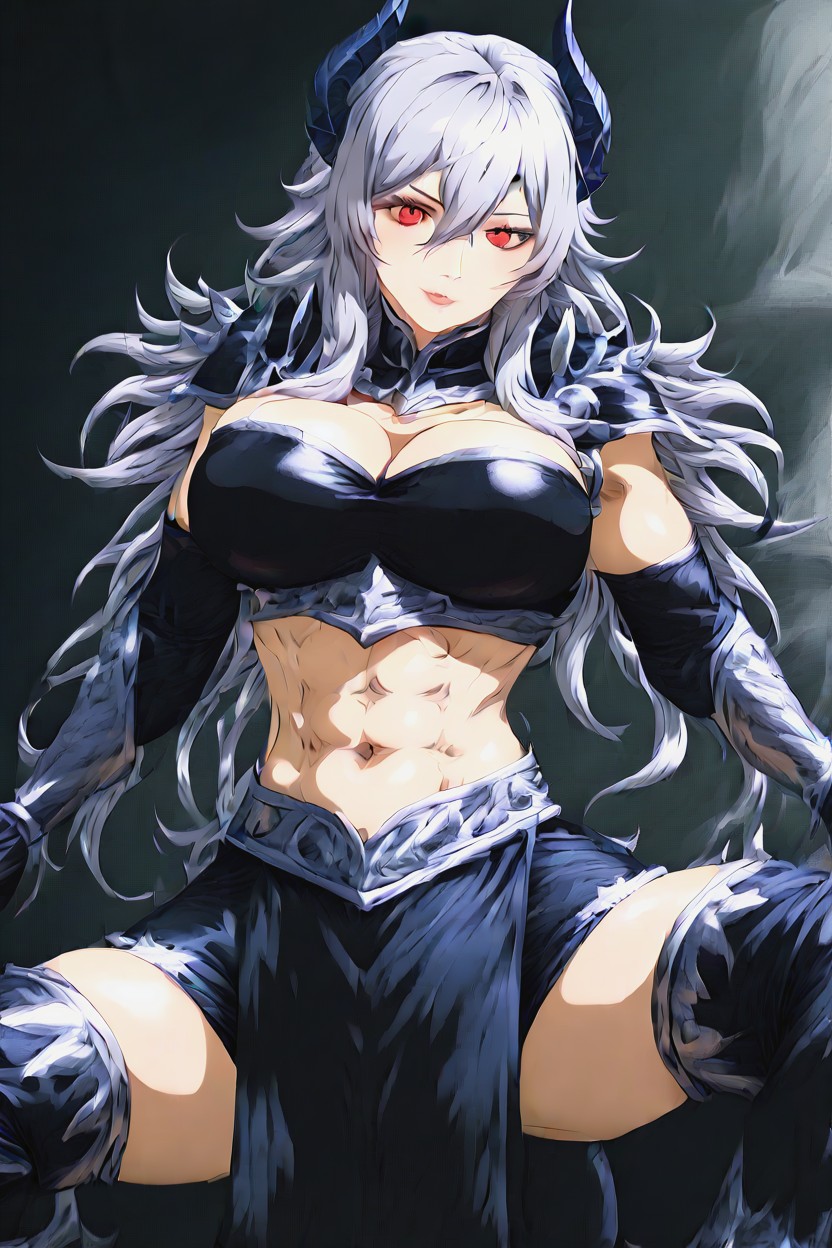 Hero Pose, Dark Red Hair, Topless Hentai AI Porn