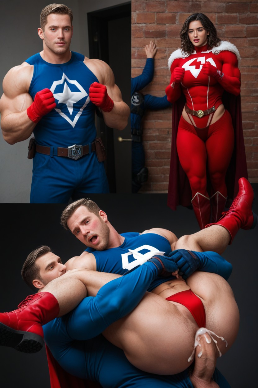Torn Blue Shirt With White Star, Beefcake, Multiple Views AI Gay Porn