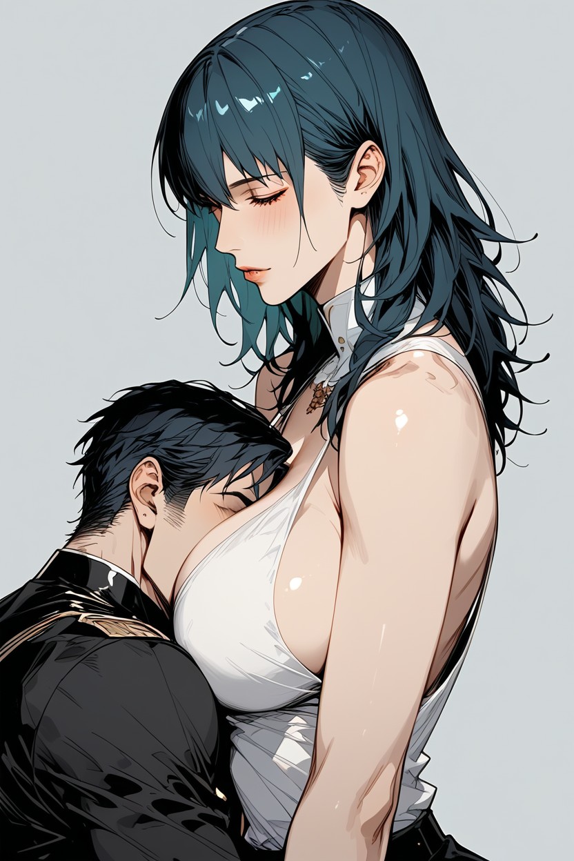 Mans Face In Byleths Breast Cleavage, Smother, Face In Boobs Hentai AI Porn