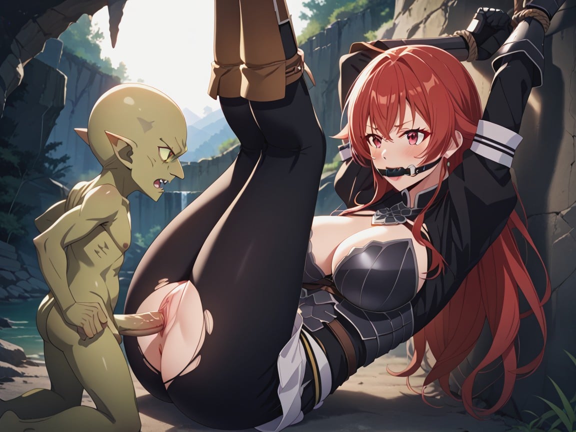 Sitting Against A Wall, Male Goblin No Gag, Confused Face Hentai AI Porn