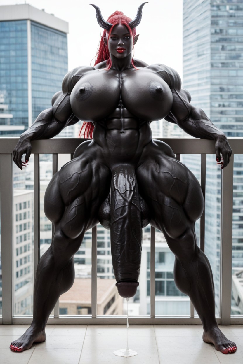 Bottom Heavy, Black Cock Bigger Than Body, Muscular Veins Shemale AI Porn