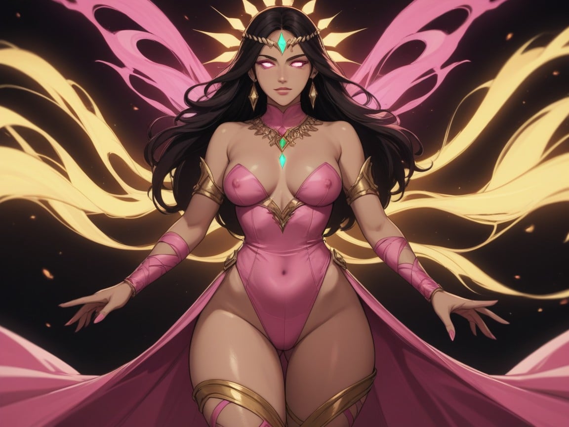 Delgada, Pink Arcane Light Bloom On Lips And Neckline, Straight Black Hair Porno latina IA