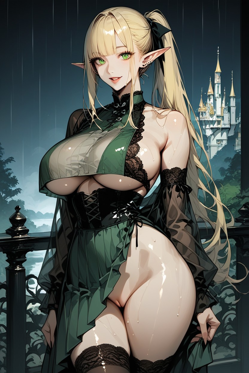 Massive Breast, Naked Pussy, Castle Balcony Hentai AI Porn