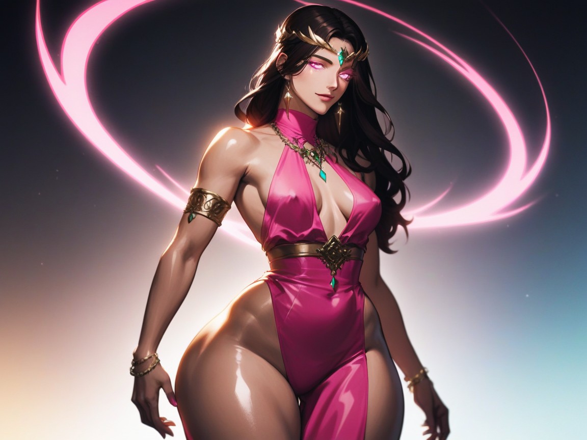 Extremely Large Ass, Neon Pink Highlight On Circlet, Pale Tan Skin AI Porn